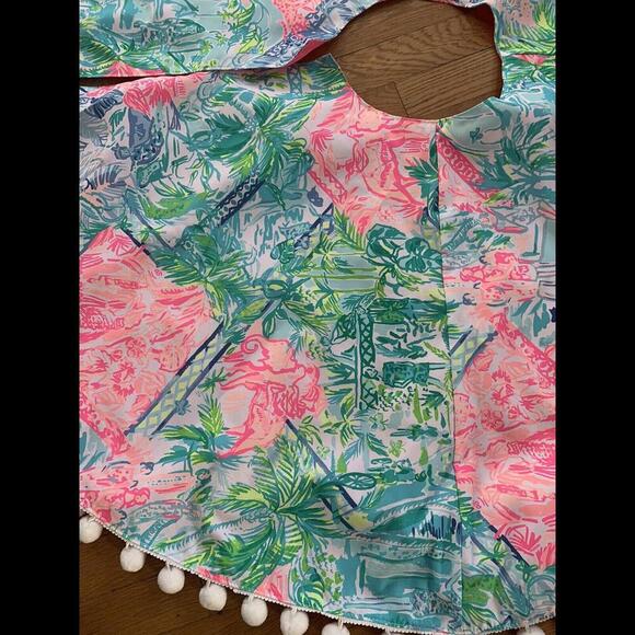 LILLY PULITZER Multi Bohemian Queen Beach Pink Blue Pom Pom CHRISTMAS Tree Skirt - Picture 2 of 3